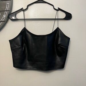 Black Fitted Faux Leather Crop Camisole